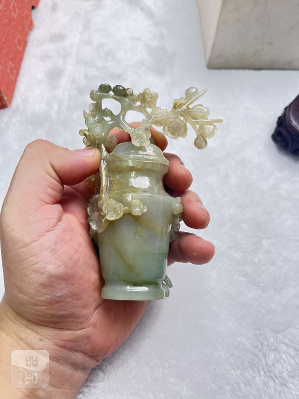翡翠雕凤鸟花卉纹盖瓶 - 图4